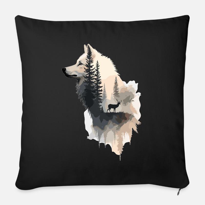 L’ du loup dans la forêt – proximité avec la nature - Housse de coussin décorative 45 x 45 cm - noir