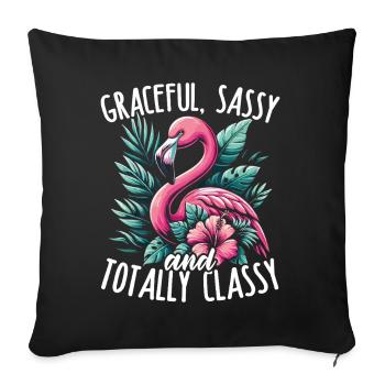 Flamant rose gracieux, impertinent et totalement classe - Housse de coussin décorative 45 x 45 cm - noir - Devant