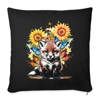 Fox Foxes Nature Flowers Child - Sofa pillowcase 17,3'' x 17,3'' (45 x 45 cm) - black - Front