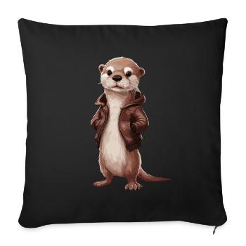 Cooler Otter Mit Lederjacke Illustrationskunst - Sofakissenbezug 45 x 45 cm - Schwarz - Vorne