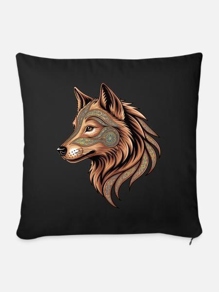 Mystischer Wolfskopf - Sofakissenbezug 45 x 45 cm - Schwarz