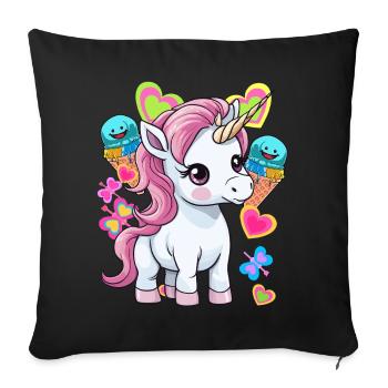 Eis Eiscrem Kinder Kind Sommer Einhorn Baby - Sofakissenbezug 45 x 45 cm - Schwarz - Vorne