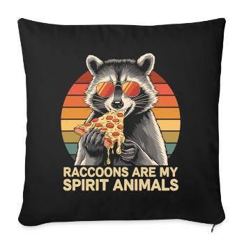 Waschbär Spirit Animal - Waschbär mit Pizza - Sofakissenbezug 45 x 45 cm - Schwarz - Vorne