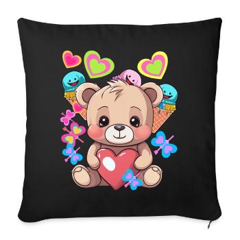 Mignon Teddy Glace Crème Coeur Coeurs Enfant Enfants Bébé - Housse de coussin décorative 45 x 45 cm - noir - Devant