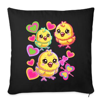 poussin rétro vintage des années 80 des années 90 poulet enfants bébé - Housse de coussin décorative 45 x 45 cm - noir - Devant