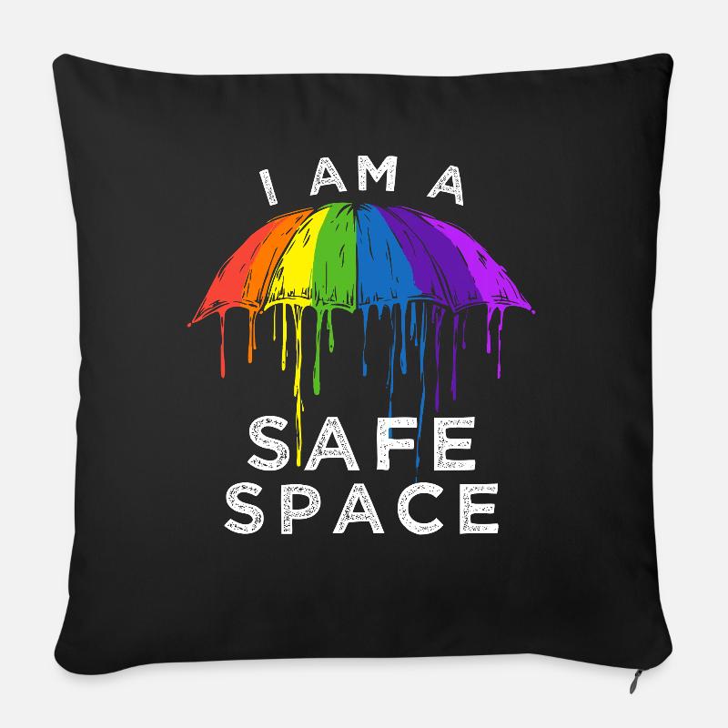 Safe Space Rainbow Umbrella Inspiring LGBT Pride - Housse de coussin décorative 45 x 45 cm - noir