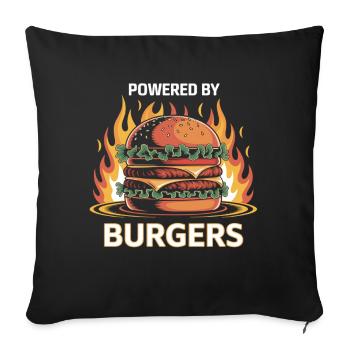 Powered by Burgers – Fire & Cheeseburger Shirt - Sofa pillowcase 17,3'' x 17,3'' (45 x 45 cm) - black - Front