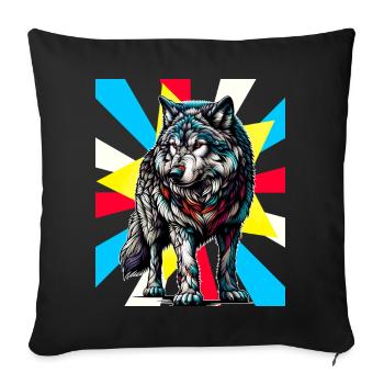 Tatouage rétro loup loups husky chien chiens - Housse de coussin décorative 45 x 45 cm - noir - Devant