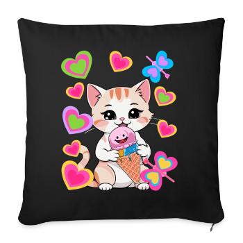 Cats Cat Cream Kids Child Retro 80s - Sofa pillowcase 17,3'' x 17,3'' (45 x 45 cm) - black - Front