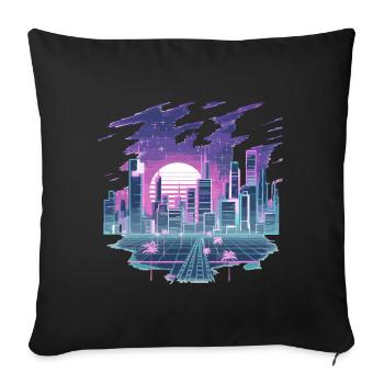 Retro Futuristic Cityscape in Neon Look - Sofa pillowcase 17,3'' x 17,3'' (45 x 45 cm) - black - Front