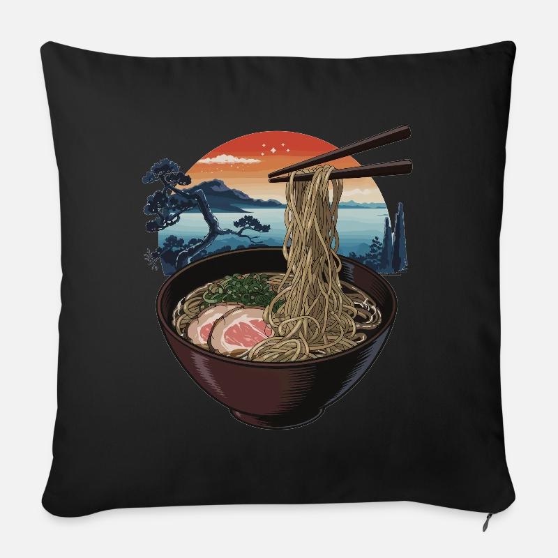 Art japonais du ramen - Housse de coussin décorative 45 x 45 cm - noir