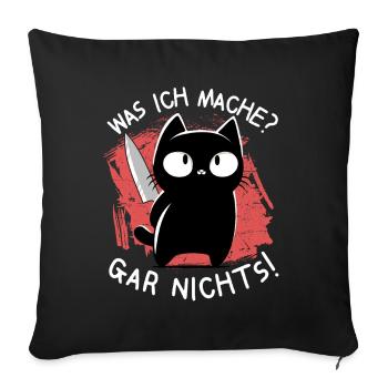 Ich? Niemals – Süße schwarze Katze mit Messer - Sofakissenbezug 45 x 45 cm - Schwarz - Vorne