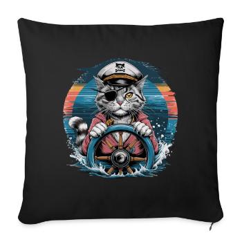 Captain Cat with Pirate Hat at the Wheel in - Sofa pillowcase 17,3'' x 17,3'' (45 x 45 cm) - black - Front