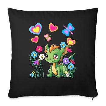 Enfants Enfant Dragon Dragon Créature mythique Dinos - Housse de coussin décorative 45 x 45 cm - noir - Devant