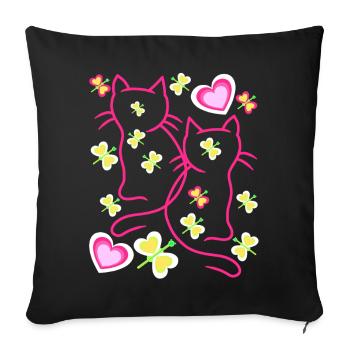 Cat Cats Kitten Valentine - Sofa pillowcase 17,3'' x 17,3'' (45 x 45 cm) - black - Front