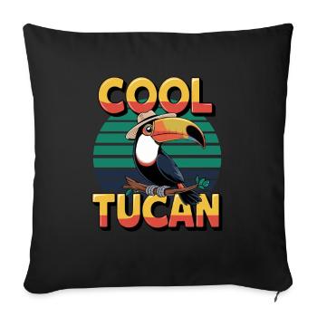 Cool Tucan with Sun Hat and Stripes - Sofa pillowcase 17,3'' x 17,3'' (45 x 45 cm) - black - Front