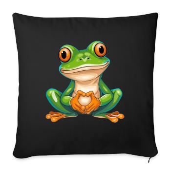Grenouille joyeuse avec de grands yeux dans le style de dessin animé - Housse de coussin décorative 45 x 45 cm - noir - Devant