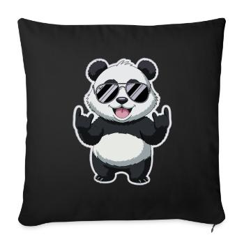 Cool Panda avec des lunettes de soleil berce le look - Housse de coussin décorative 45 x 45 cm - noir - Devant