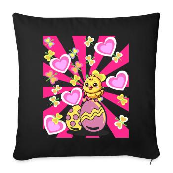 Rétro Pâques poussin enfants enfant bébé oeuf de poule - Housse de coussin décorative 45 x 45 cm - noir - Devant