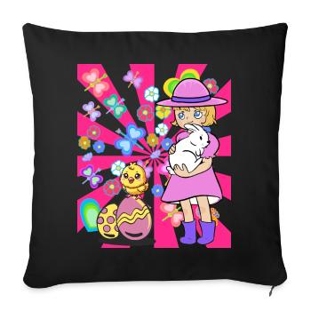Kids Child Girl Bunny Chick Easter Retro - Sofa pillowcase 17,3'' x 17,3'' (45 x 45 cm) - black - Front