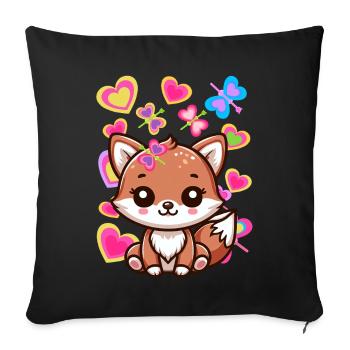 Fuchs Füchse Kinder Kind Baby - Sofakissenbezug 45 x 45 cm - Schwarz - Vorne