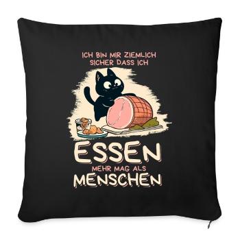 Lieber Essen als Menschen - Süße Schwarze Katze - Sofakissenbezug 45 x 45 cm - Schwarz - Vorne