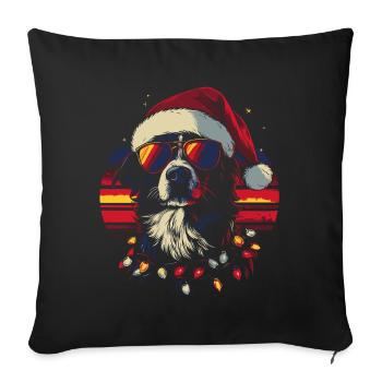 Border Collie mit Weihnachtsmütze und Sonnenbrille - Sofakissenbezug 45 x 45 cm - Schwarz - Vorne