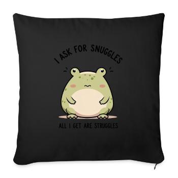 Grenouille triste – Câlin ou bagarre ? - Housse de coussin décorative 45 x 45 cm - noir - Devant