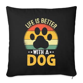 Das Leben ist besser mit einer Hunde-Retro-Welpenrettung - Sofakissenbezug 45 x 45 cm - Schwarz - Vorne