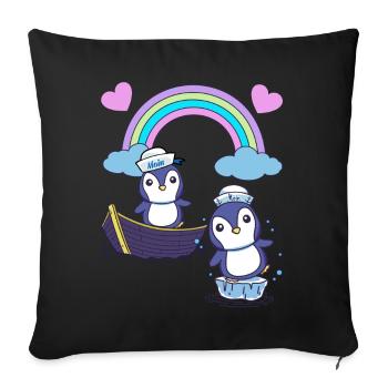 maritim Pinguin Pinguine Boot Moin Seemann - Sofakissenbezug 45 x 45 cm - Schwarz - Vorne