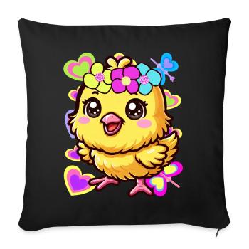 Poussin Pâques Enfants Enfant Bébé Poulet - Housse de coussin décorative 45 x 45 cm - noir - Devant