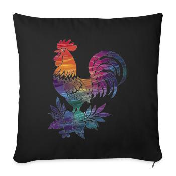 Colorful rooster with flowers - Sofa pillowcase 17,3'' x 17,3'' (45 x 45 cm) - black - Front