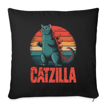 Monster Cat in Retro Style - Catzilla - Sofa pillowcase 17,3'' x 17,3'' (45 x 45 cm) - black - Front