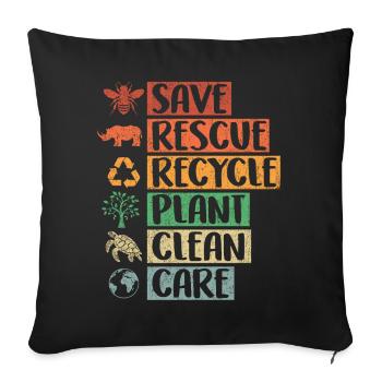 Sauvetage, Recyclage, Plante, Propreté, Soins, Rétro, Animal - Housse de coussin décorative 45 x 45 cm - noir - Devant