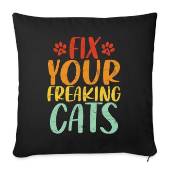 Réparez vos chats Retro Meow Kitty Cats - Housse de coussin décorative 45 x 45 cm - noir - Devant