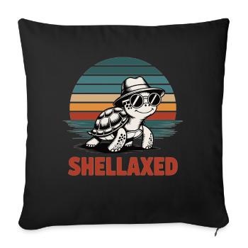 Tortue se relaxant sur la plage - Housse de coussin décorative 45 x 45 cm - noir - Devant
