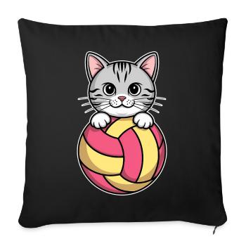 Chat de volley-ball drôle de cadeau de volley-ball - Housse de coussin décorative 45 x 45 cm - noir - Devant
