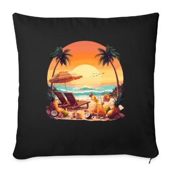 Relaxing on the beach under palm trees with - Sofa pillowcase 17,3'' x 17,3'' (45 x 45 cm) - black - Front