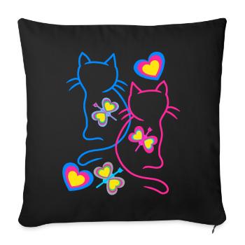 Cat Cats Retro Vintage 80s 90s - Sofa pillowcase 17,3'' x 17,3'' (45 x 45 cm) - black - Front