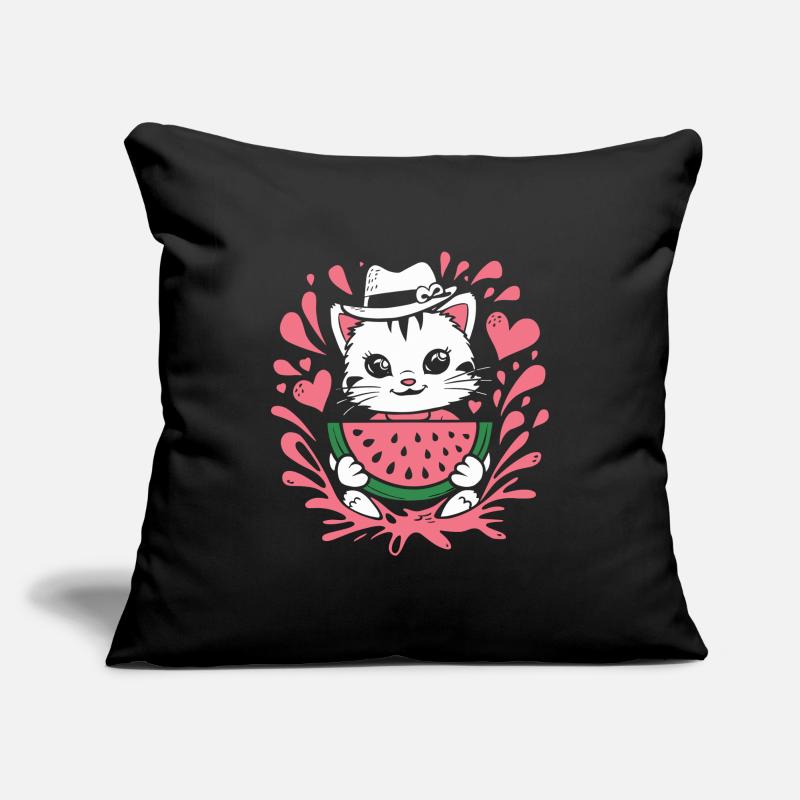 Chaton mignon avec des éclaboussures de pastèque et de cœur Housse de coussin décorative 45 x 45 cm