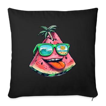 Pastèque Fête d’été Paradis avec palmiers et - Housse de coussin décorative 45 x 45 cm - noir - Devant