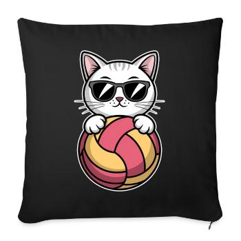 Chat de volley-ball drôle de cadeau de volley-ball - Housse de coussin décorative 45 x 45 cm - noir - Devant