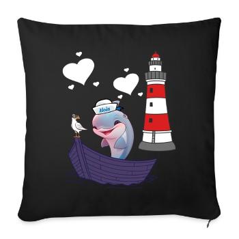 Delphin Fisch Fische maritim Kinder Kind Boot - Sofakissenbezug 45 x 45 cm - Schwarz - Vorne