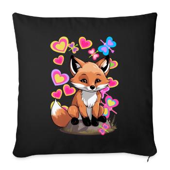 Fox, Forest Animals, Foxes, Spring, Butterflies - Sofa pillowcase 17,3'' x 17,3'' (45 x 45 cm) - black - Front