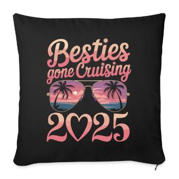 Vacances en mer entre filles - Croisière Besties 2025 - Housse de coussin décorative 45 x 45 cm - noir - Devant