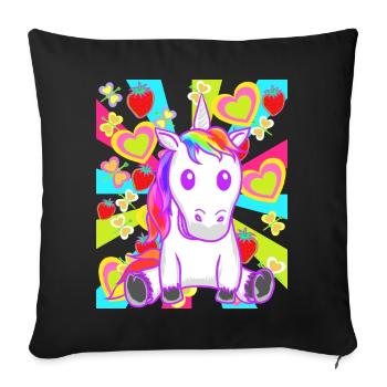 Summer Retro Unicorn Unicorns Strawberries Fruit - Sofa pillowcase 17,3'' x 17,3'' (45 x 45 cm) - black - Front