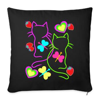 Retro Cats Strawberry Summer Butterfly Heart - Sofa pillowcase 17,3'' x 17,3'' (45 x 45 cm) - black - Front
