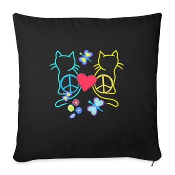 Chats Hippie Rétro Chat Paix Vintage Hippies - Housse de coussin décorative 45 x 45 cm - noir - Devant