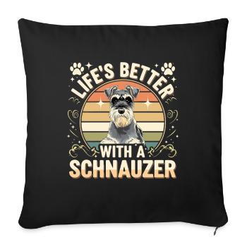 La vie est meilleure avec un Schnauzer rétro - Housse de coussin décorative 45 x 45 cm - noir - Devant