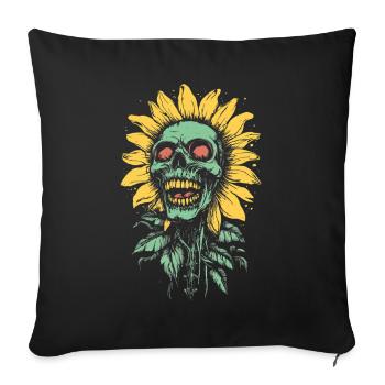 Zombie Tournesol Crâne Horreur - Housse de coussin décorative 45 x 45 cm - noir - Devant
